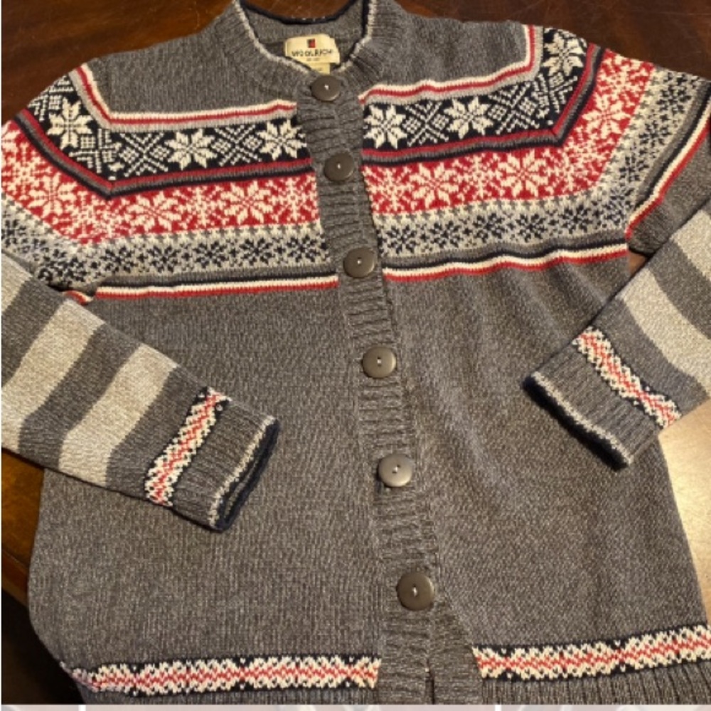 Woolrich Gray and Red Patterned Cardigan